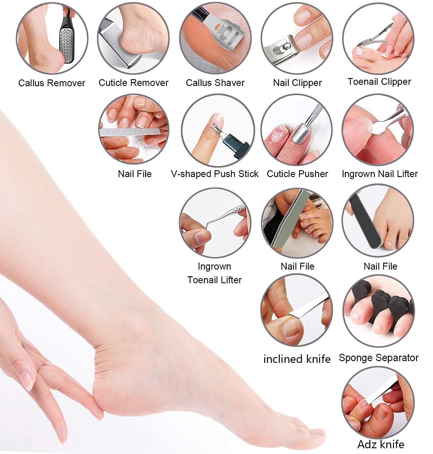 36 in 1 Professional Pedicure Kit, Foot File, Foot Rasp and Callus Remover