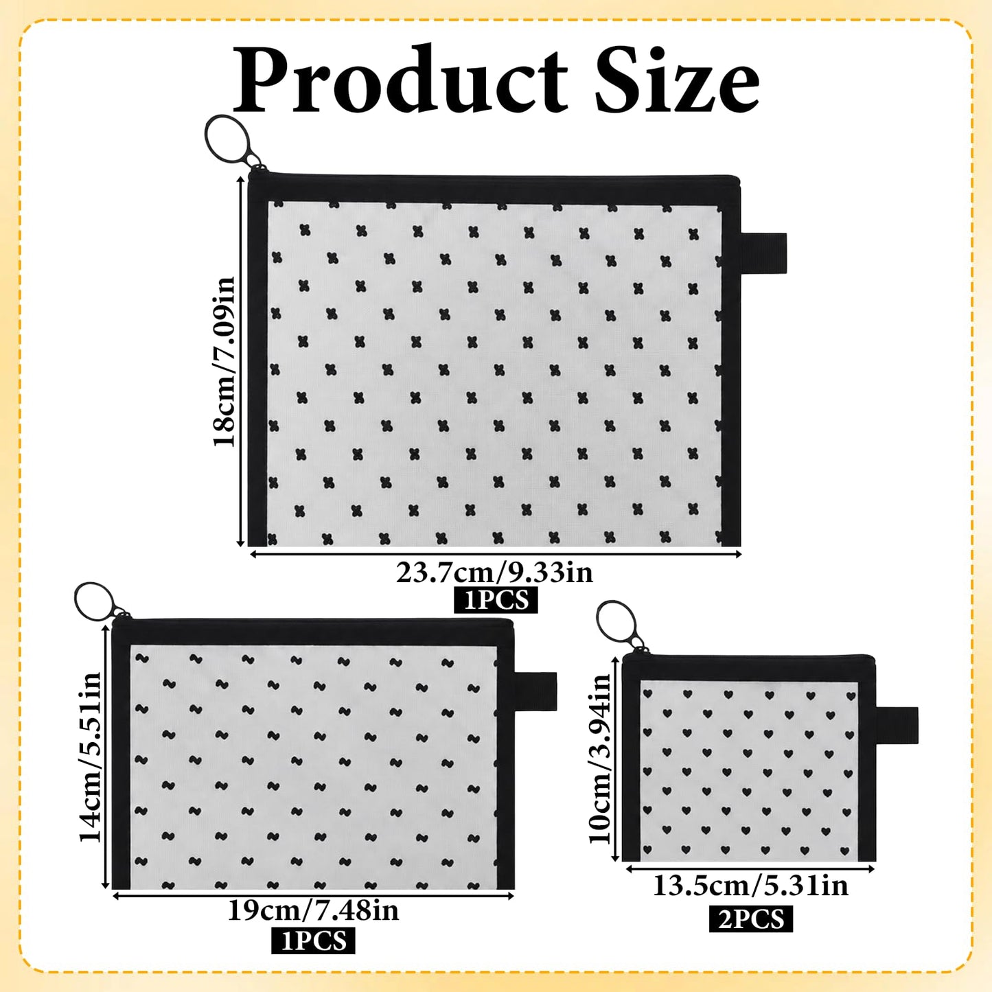 4 Pcs Purse Organizer Bags Cute Pouches for Purse Heart Printed Mesh