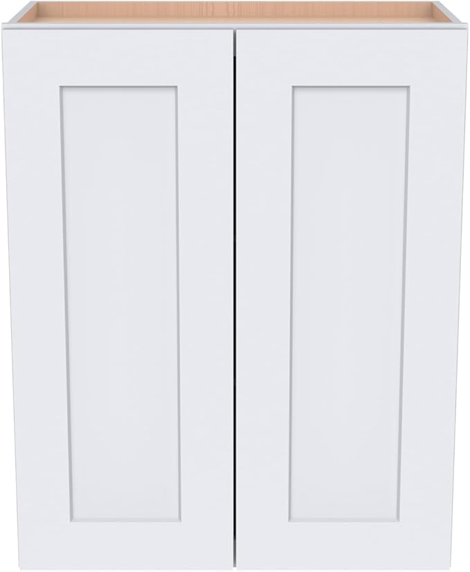 Wall-Mounted Cabinet – Solid Wood Shaker Style Medicine Cabinet with Adjustable Shelves & Soft-Close Doors for Bathroom, Kitchen, and Office Storage (White, 27" W x 12" D x 36" H)