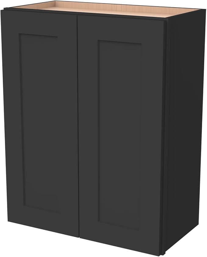 Wall-Mounted Cabinet – Solid Wood Shaker Style Medicine Cabinet with Adjustable Shelves & Soft-Close Doors for Bathroom, Kitchen, and Office Storage (Charcoal Black, 33" W x 12" D x 30" H)