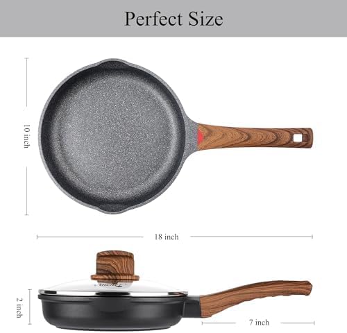 Vinchef Non Stick Frying Pan with Lid,9.5 Inch Anti Scratch Skillet Cast Aluminum Cookware, Induction Compatible Black