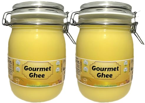 Premium Gourmet Clarified Butter - Natural & Pure Grass-Fed Ghee for Energy, Gut, and Immune Health Support - Versatile Healthy Cooking for Spreading, Baking & Sauteing 2lbs (32 Oz) (2PACK - Natural Ghee)