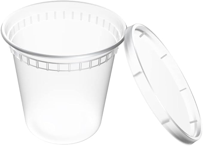 EDI [24 OZ, 50 Sets] Plastic Deli Food Storage Containers with Airtight Lids | Microwave-, Freezer-, Dishwasher-Safe | BPA Free | Heavy-Duty | Meal Prep | Leakproof | Recyclable