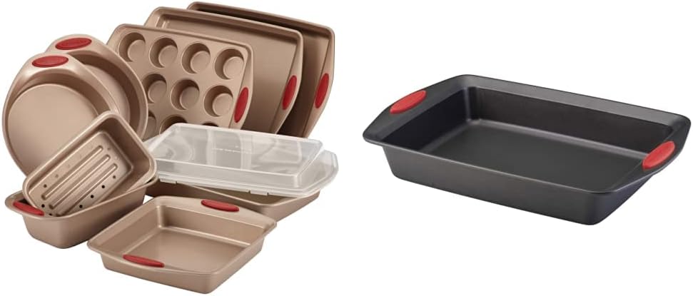 Rachael Ray Cucina and Yum-o! Nonstick Bakeware Set with Cookie Sheets, Cake Pans, and More, 11 Pieces