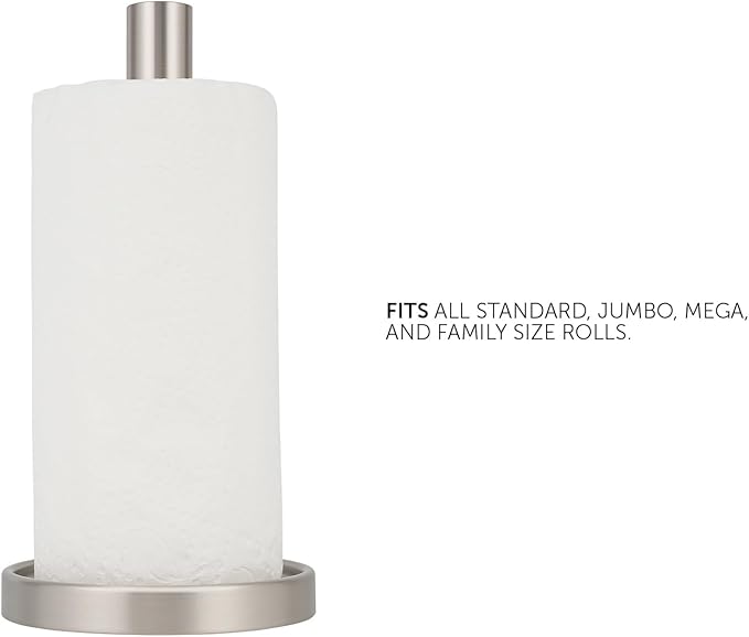 Ivilon Paper Towel Roll Stand - Steady and Easy Tear - Fits All Paper Towel Rolls - Brushed Nickel
