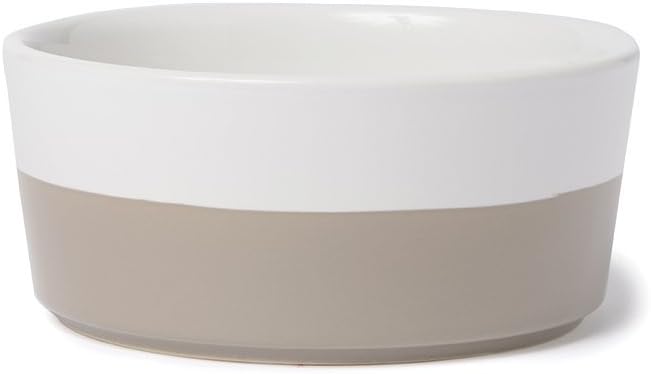 Waggo Dipper Ceramic Dog Bowl for Small and Large Breeds - Heavyweight and Durable Pet Food and Water Dish Crock, Dishwasher Safe, Modern (Vintage Grey, Medium)