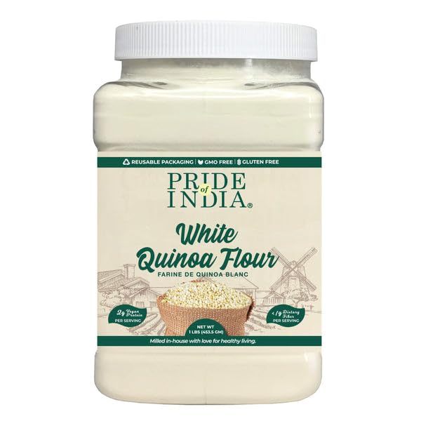 Pride of India - PACK of 6 - White Bolivian Quinoa Flour 1 lbs (454 gm) Nutty Earthy Taste Freshly Milled in Small Batches | Used for Baking Pizza Crust Thickening Agent Coating Cakes Pasta Porridge