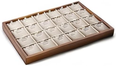 Oirlv Wood 24 Grids Jewelry Tray with Removable Inserts Jewelry Pads Necklace/Pendant Display Organizer Tray(Creamy-white)