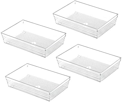 Backerysupply Clear Plastic Drawer Organizer Tray for Vanity Cabinet (9"×6"×2" Set of 4) For Office Bathroom Makeup Drawers