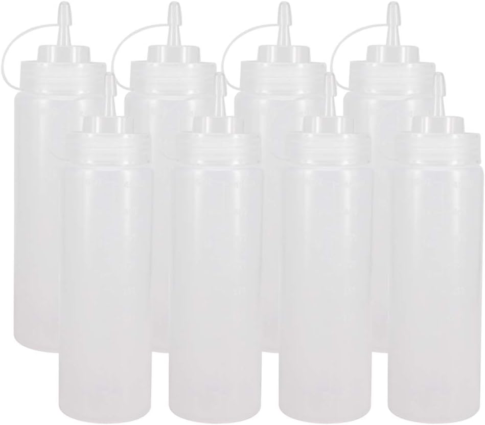 8 Pack 16-Ounce Plastic Squeeze Bottles for Food, Crafts, Art, Multi Purpose Set of 8 with extra 8 Chalk Labels and 1 Pen