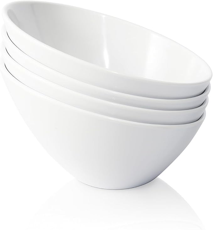 TP Salad Bowls Set of 4, 26 oz Melamine Serving Bowls for Pasta, Cereal, and Snacks, Lightweight and Durable, Dishwasher Safe, White Bowls for Restaurant, Kitchen, Daily Use
