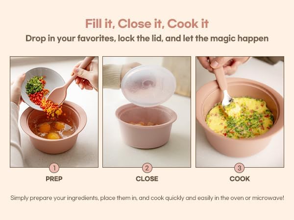 Microwave Silicone Steamer for Baby Food, Made In Korea, Oven & Dishwasher Safe to 482°F, Easy Clean, Microwave Pot with Handle & Lid, 100% Food Grade Steamer Bowl (Terracotta Rose, 550ml + 800ml set)