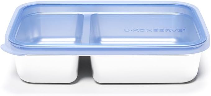 U Konserve Stainless Steel Rectangle Divided Food Storage Bento Box Container, Leak Proof Silicone Lid Dishwasher Safe - Plastic Free, (28oz Cosmic Blue)