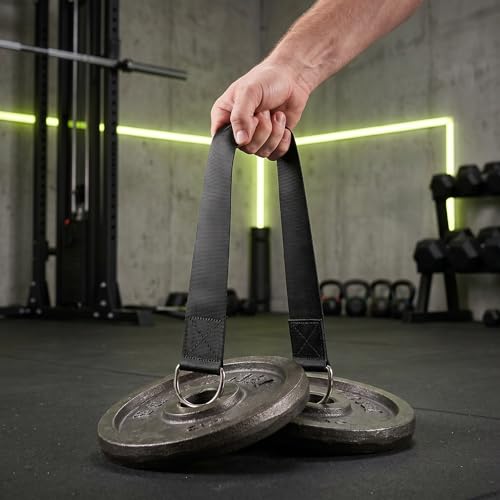 Homoyoyo 2pcs Heavy Duty Barbell Loading Straps for Pullups and Squats, Nylon Weight Plate Holder Straps, Stable and Safe Fit for Dumbbell and Barbell Sizes, Black