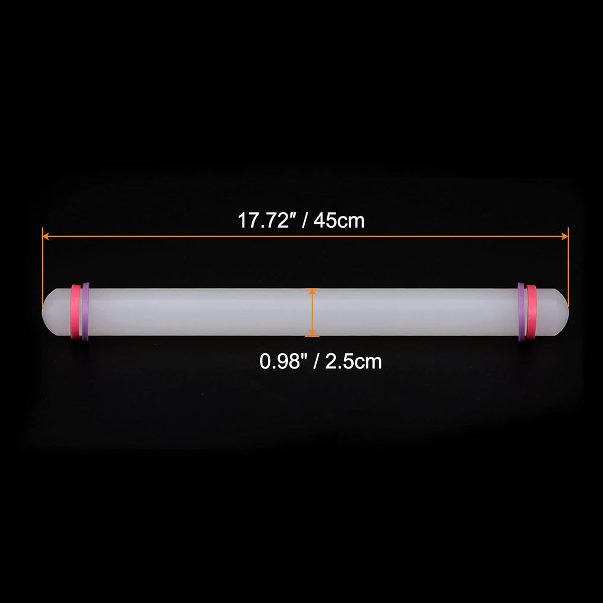 HARFINGTON Fondant Rolling Pin 18 Inch x 0.98 Inch Adjustable Guide Rings Non-Stick PP Plastic Fondant Roller Dough Roller Kitchen Decorating Tools for Cookie Pastry Pizza Clay