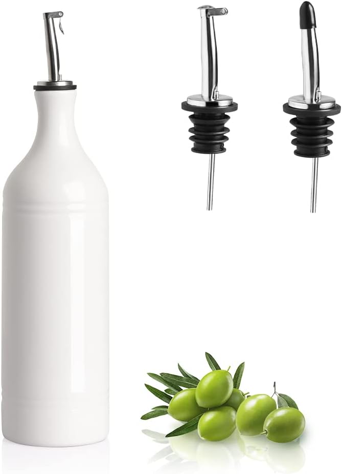 Sweejar Large Ceramic Olive Oil Dispenser Bottle, Opaque Oil Cruet Protects Oil to Reduce Oxidation, Suitable For Storage Of Oil, Vinegar, Soy Sauce & Other Liquids, Pack of 1, 24 Fl Oz (White)