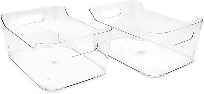 Isaac Jacobs 2-Pack Small Clear Storage Bins (9.4” x 6.7” x 4.1”) w/Handles, Plastic Box Set, Home, Office, Fridge, Freezer, Kitchen, Pantry Organization Container, BPA-Free/Food Safe (Small, 2-Pack)