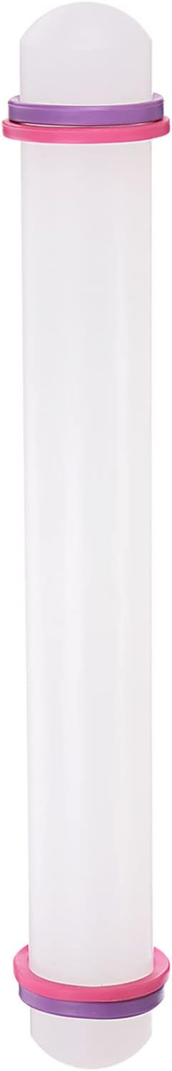 HARFINGTON Fondant Rolling Pin 12 Inch x 1.38 Inch Adjustable Guide Rings Non-Stick PP Plastic Fondant Roller Dough Roller Kitchen Decorating Tools for Cookie Pastry Pizza Clay