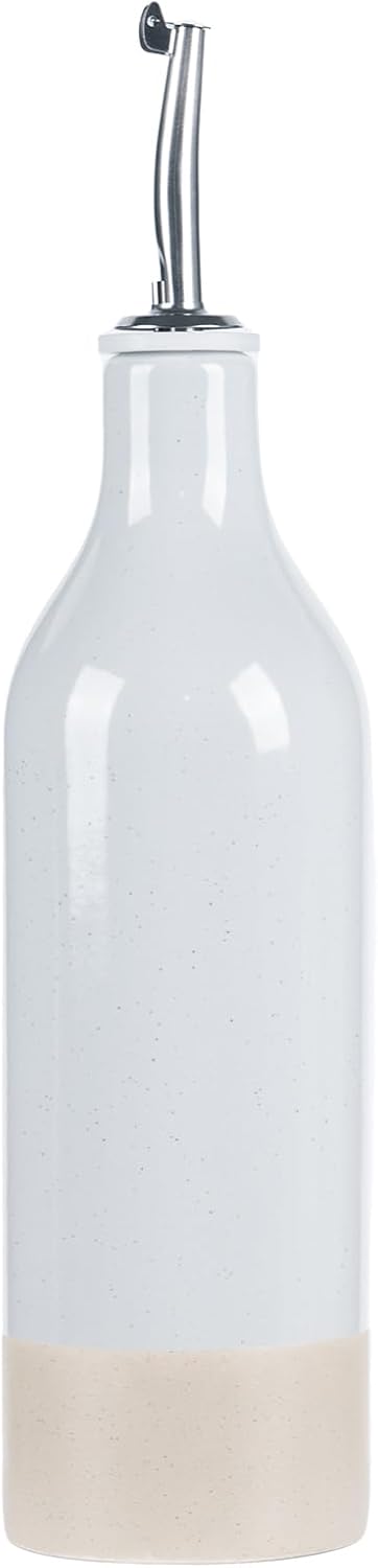 famiware Milkyway 16oz Ceramic Olive Oil Dispenser Bottle, 1 Piece Oil Dispenser for Kitchen with Stainless Steel Pourers, Suitable for Storage Vinegar, Soy Sauce, Coffee Syrup, Liquids, Light Gray