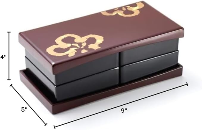 Japanese Bento Box Plum Lunch Container 2-tier Jubako Lacquerware Japan