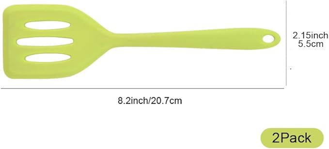 2Pack Small Silicone Turner High Heat Resistant Slotted Spatula for Fish, Eggs, Pancakes and More (8.2 IN, Light blue)