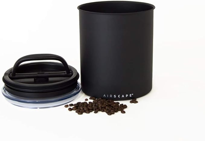 AirScape Planetary Design Stainless Steel Coffee Canister | Food Storage Container | US Patented Inner Plunger Lid REMOVES Excess Oxygen | Don't Buy airtight, Buy AIR-Less | (Medium, Matte Black)