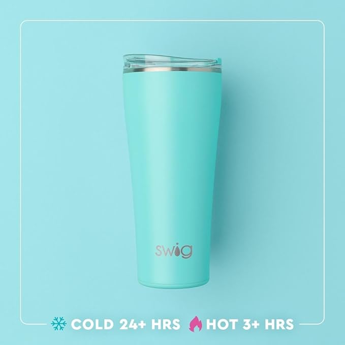 Swig Life 32oz Insulated Tumbler, Travel Coffee Tumbler with Lid, Cup Holder Friendly Travel Coffee Mug, Stainless Steel, 32 oz, Reusable Insulated Mug with Lid (Candy Crush)