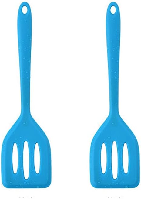 2Pack Small Silicone Turner High Heat Resistant Slotted Spatula for Fish, Eggs, Pancakes and More (8.2 IN, Blue)