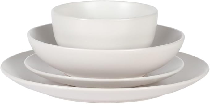 Gibson Home Queenslane 16 Piece Plates and Bowls Dishes Stoneware Ceramic Dinnerware Sets - Matte White