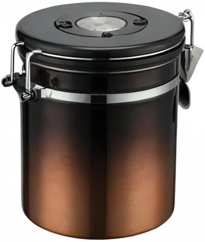 Coffee Canister, Airtight Coffee Container with Date Tracker Lid, Stainless Steel Canister for Kitchen Food Storage (Black-Copper, 16oz)