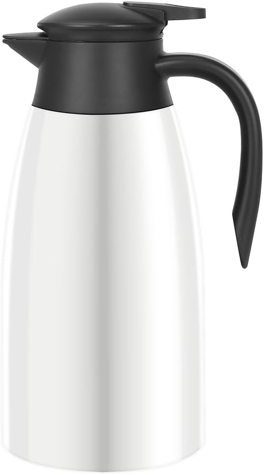 70oz Thermal Coffee Carafe Insulated Coffee Thermos Airpot, Stainless Steel Coffee Carafes Urn For Keeping Hot, Double Walled Insulated Vacuum Flask, Hot Beverage Drink Tea Coffee Dispenser, White