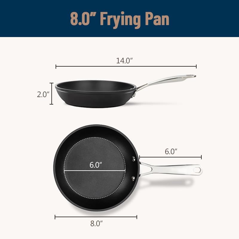 UCC LIFE 8" Nonstick Frying Pan, Non Stick Fry Pans Skillets, Egg Omelet Pan, Stainless Steel Handle, Oven Safe Compatible with All Stove-tops (Black)