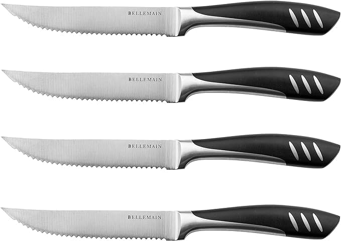 Bellemain Premium Steak Knives Set of 4, Kitchen Knife Sets with Steel Blades for Precise Cutting, Lightweight Steak Knife Set Stainless Steel & Durable, Serrated Steak Knives Dishwasher Safe