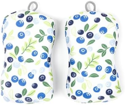 MÜkitchen Premium Microfiber Sponge Set for Dishes and Cleaning, 2 Pack, Printed (Blueberries)