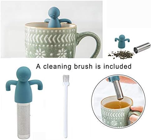 Leden Tea Infuser Cute Tea Strainer for Loose Tea Fine Mesh Stainless Steel Tea Ball Steeper & Diffuser with Silicone Lid for Tea Cup & Mug, with Cleaning Brush Blue