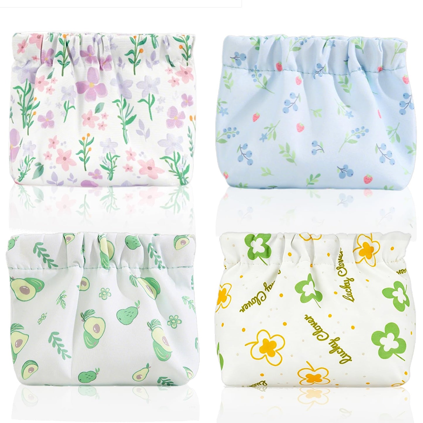 4Pcs Small Makeup Bag for Purse,Waterproof Portable Cosmetic Bags for Women,Cute Flowers Self-Closing Mini Makeup Pouch Travel Storage for Coin Purse Lipstick Organizer Jewelry Earphones(Floral)