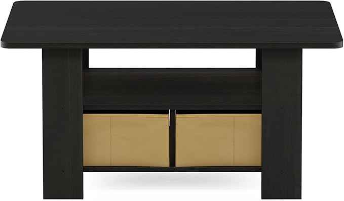 Furinno Coffee Table with Bins, Espresso/Brown