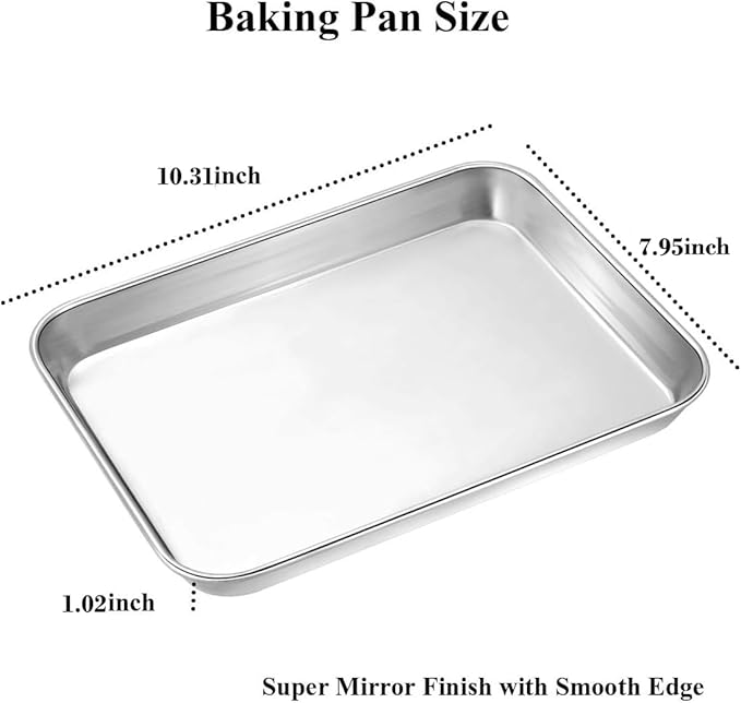 Wildone Baking Sheet with Rack Set [2 Sheets + 2 Racks], Stainless Steel Cookie Pan baking Tray with Cooling Rack, Size 10 x 8 x 1 Inch, Non Toxic & Heavy Duty & Easy Clean