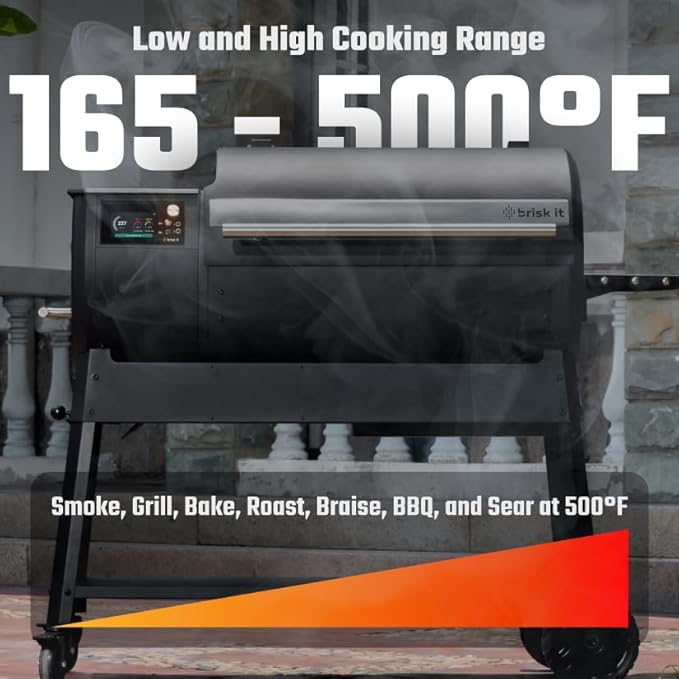 Brisk It Origin-940 Electric Wood Pellet Smoker Grill – A.I. Smart BBQ Grill with WiFi, 7-in-1 Outdoor Grill & Smoker, PID Controller (Up to 500°F), 940 sq.in Cooking Area, Meat Probe