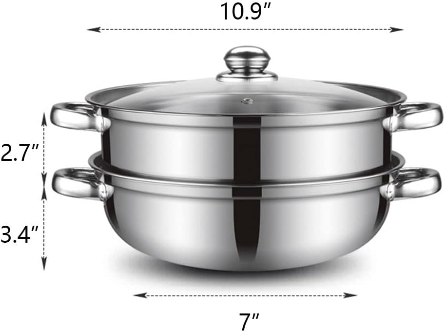 Steamer Pot for Cooking 4 Quart Steamer Pot 2-tier Multipurpose 18/8 Stainless Steel Steam Pot Cookware with Lid for Vegetable, Noodles, Pasta, Food