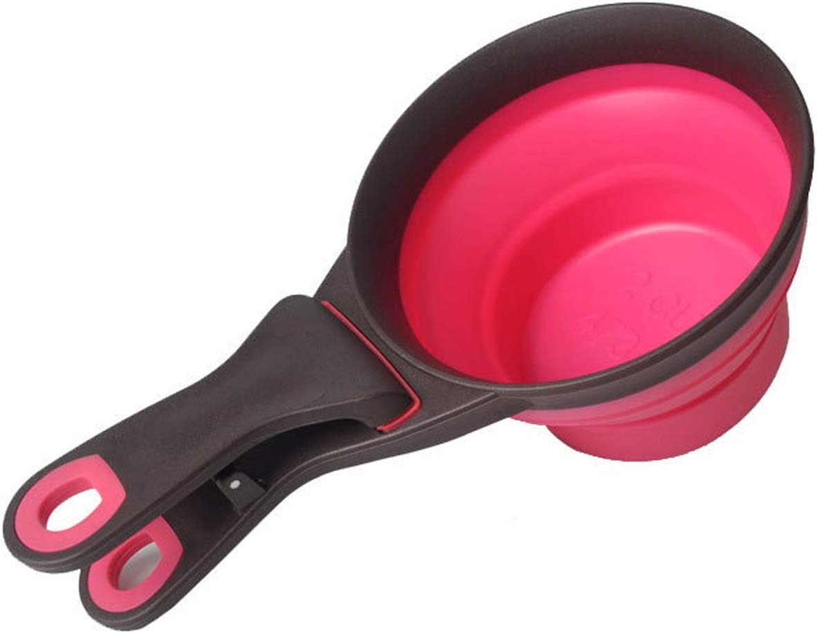 Collapsible Pet Scoop Silicone Measuring Cups Set Sealing Clip 3 in 1 Multi-Function Scoop Bowls Bag Clip for Dog Cat Food Water Set of 2 (1 Cup & 1/2 Cup Capacity) (Multicolor)