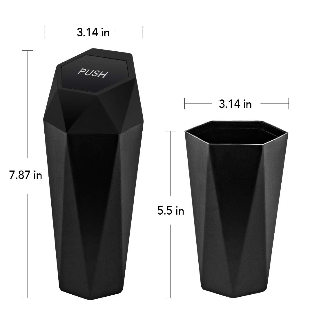 OUDEW Car Trash Can with Lid, Leakproof, 30 Trash Bags, Black, 2 Pack