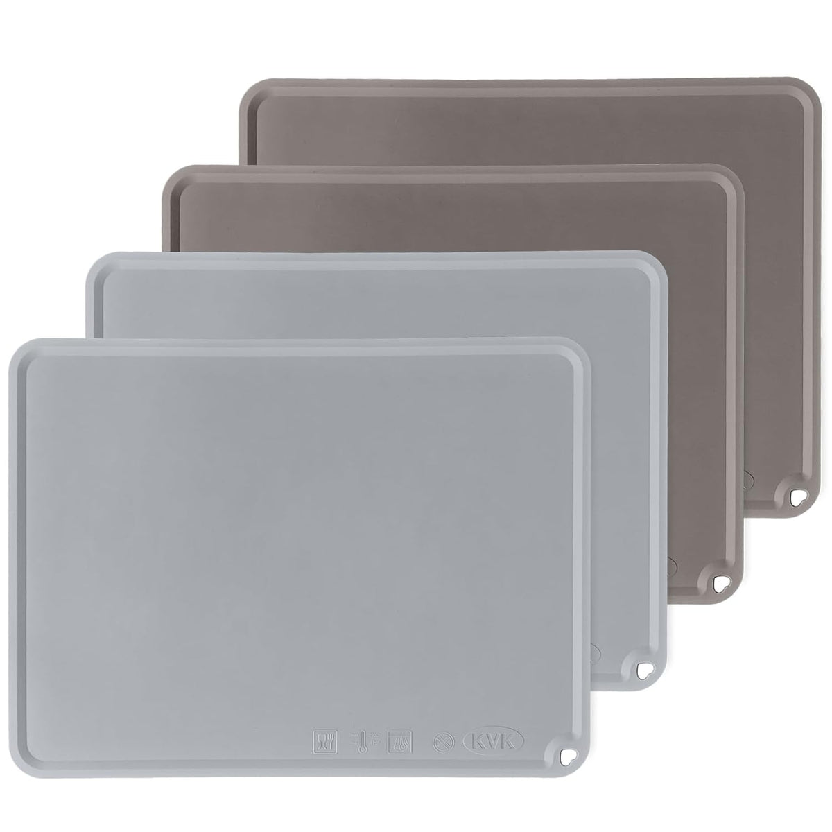 Silicone Placemats for Toddlers Thicker Version, Non-Slip Reusable Kids Placemats for Dining Table, Stain-Proof Baby Table Mat for Restaurants 4 Packs (Light Gray&Dark Gray)
