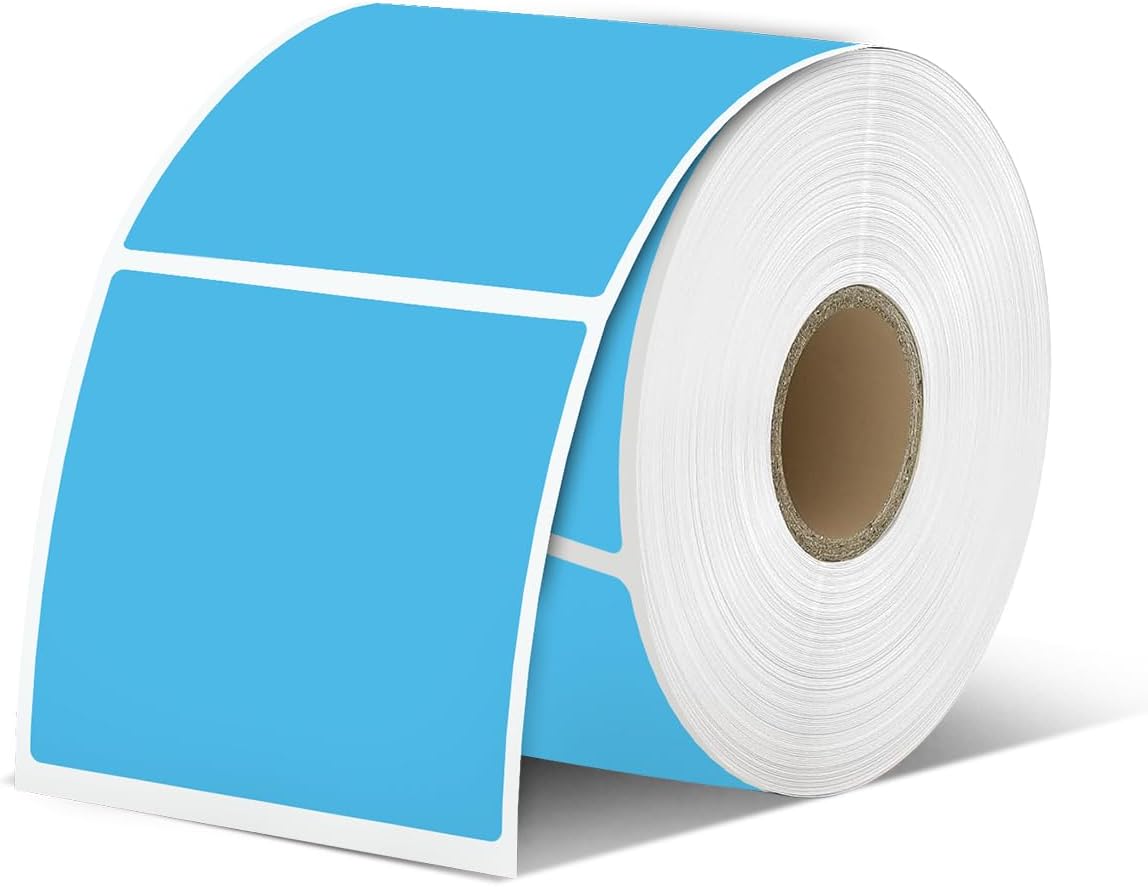 iEager Blue Square Thermal Label Stickers, 2"x2" Self-Adhesive Square Direct Thermal Labels with Perforation Line, 500 Sheets/Roll