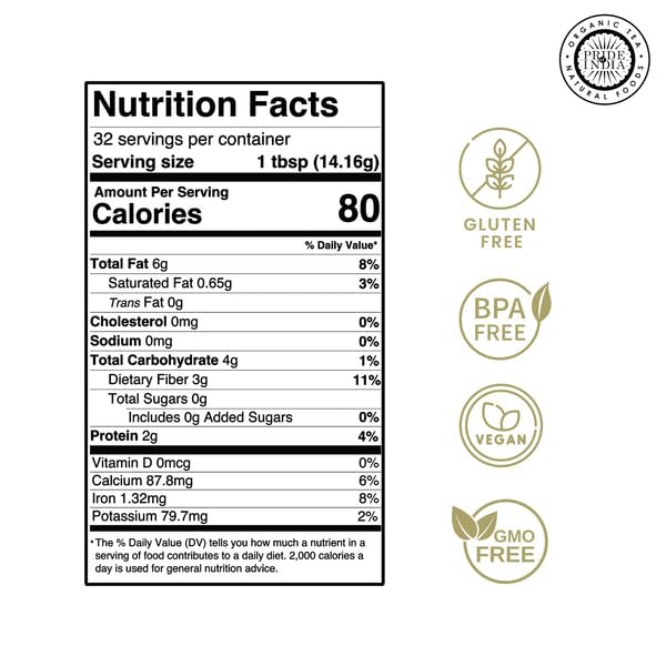 Pride of India - PACK of 6 - Triple Omega Superseed Flour 1 lbs (454 gm) Nutty Earthy Taste Milled in Small Batches | Chia Flax Sesame Seed mix | Used for Cooking Baking Coating Muffins Smoothies