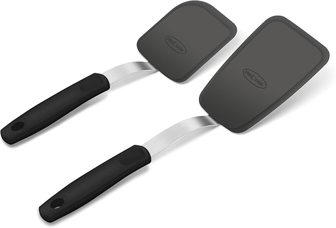 Unicook 2-Piece Small Silicone Spatula Set, Heat-Resistant Kitchen Spatula Turner Set for Nonstick Cookware, Flexible Kitchen Utensils for Flipping Eggs, Pancakes, or Lifting Cookies and Brownies