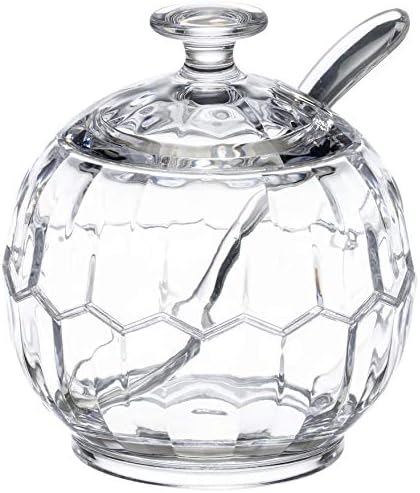 KLIFA- HONEYCOMB Series, Acrylic Sugar Bowl with Spoon and Lid, Seasoning Box, Salt Bowl, Clear, 10.15 oz