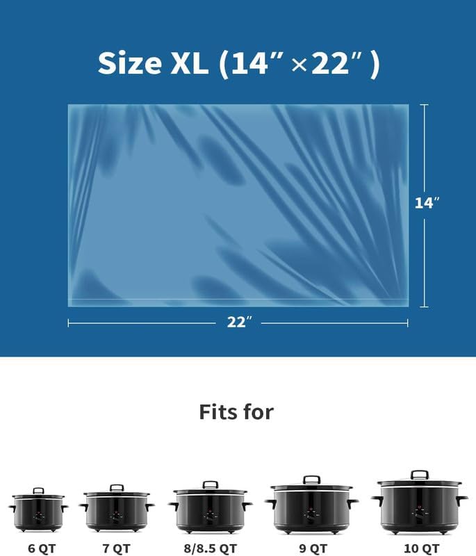 KOOC Slow Cooker Liners 14"x22" 20 Count Extra Large Size Disposable Pot Liners Cooking Bags Fit 6 qt to 10 qt Pot BPA Free Fresh Locking Seal Design