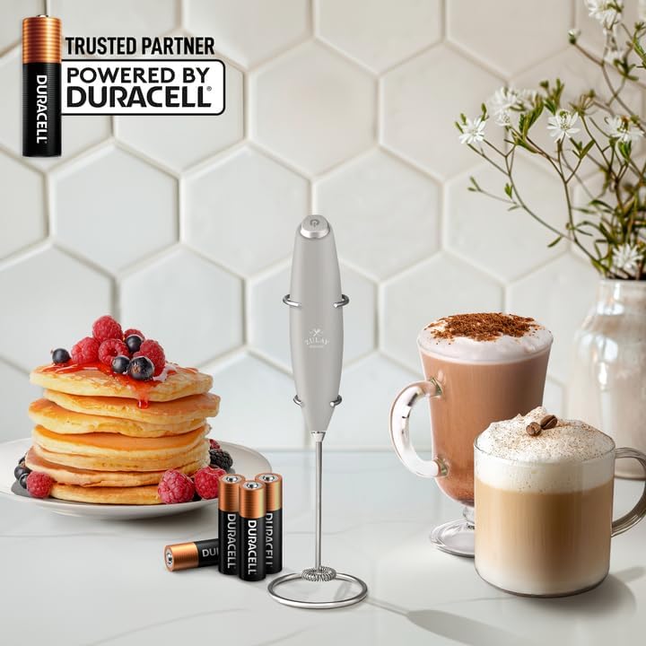 Zulay Kitchen Powerful Milk Frother Wand With 4 AA Duracell Batteries - Ultra Fast Handheld Drink Mixer - Electric Whisk Foam Maker for Coffee, Lattes, Cappuccino, Matcha & Creamer -