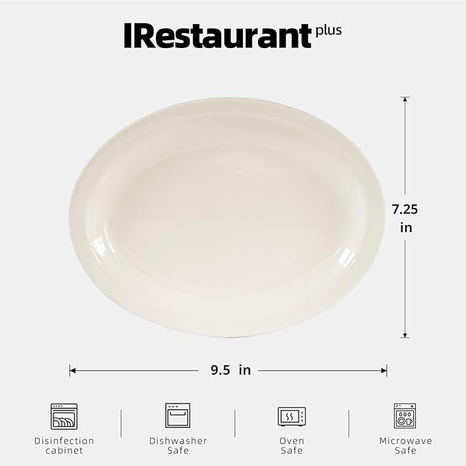 Stoneware Narrow Rim Commercial Grade Dinnerware, America White, Oval Platter 9.5" x 7.25", Cae of 24